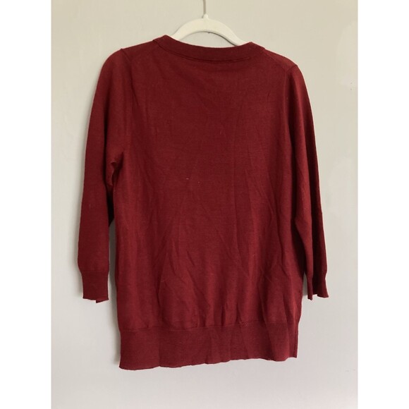 J. Crew Bundle of 2 Tops Sweater & Blouse MEDIUM Merino Blend Burgundy Ivory - Picture 14 of 14